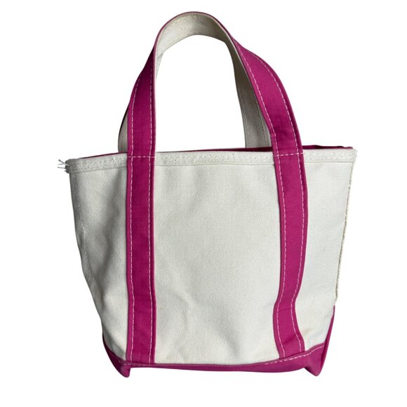 L.L. Bean Boat & Tote Canvas Bag Pink Trim Canvas Zipper Top 13" - Picture 1 of 8
